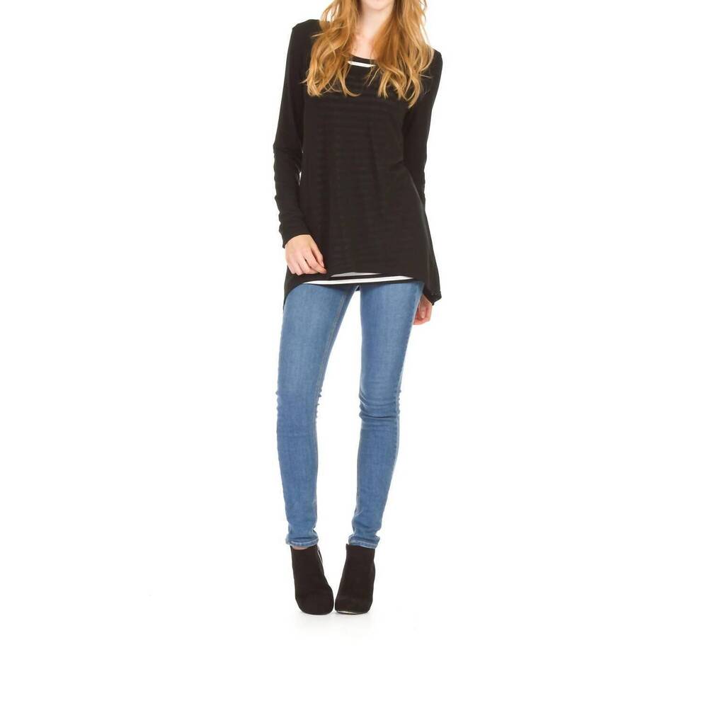 NEW PAPILLON 2-piece stripe underlay peep back tunic in black/white